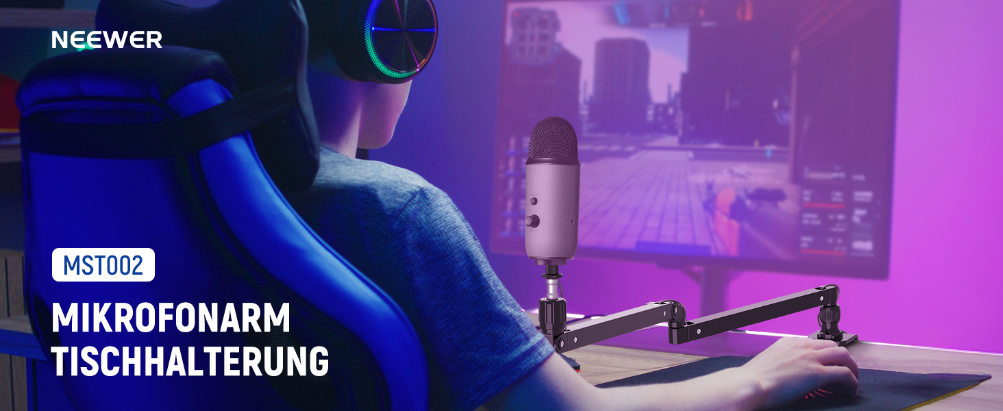 NEEWER MST002 Тримач для мікрофона з низьким профілем, регульований, з демпфером, для подкастів, ігор, стрімінгу, з кабелеуправлінням
