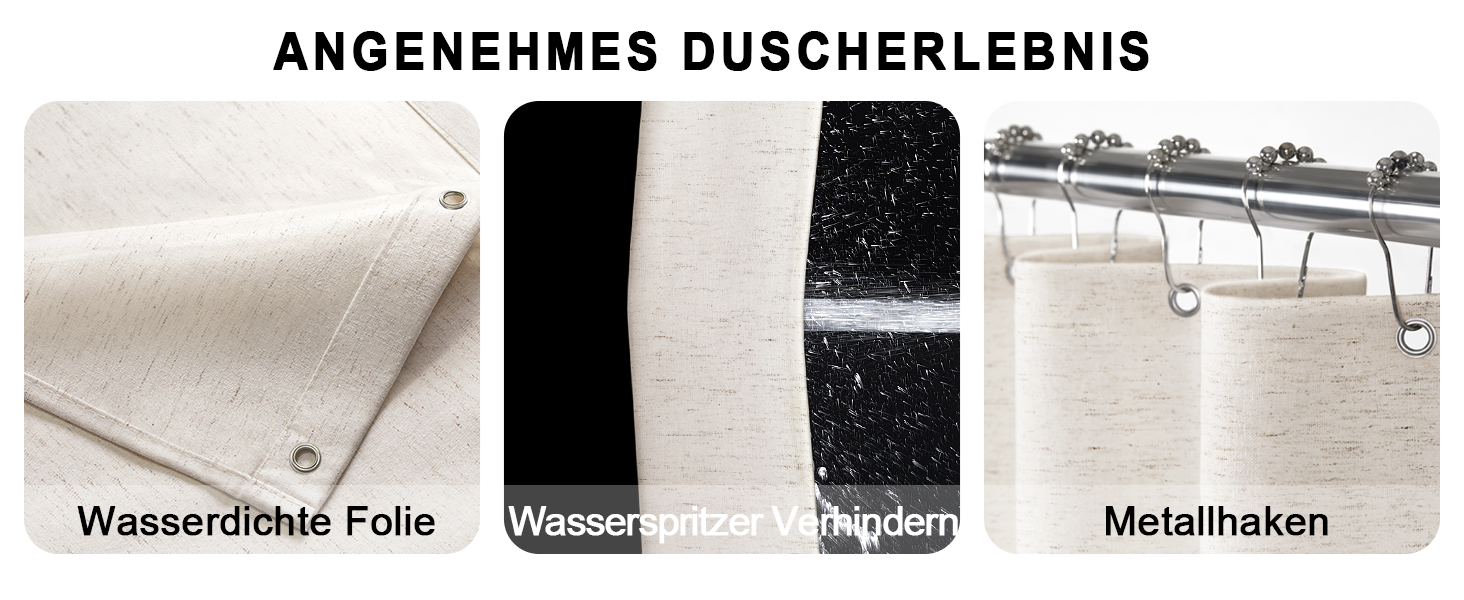 Штора для душу льон 180x200 см, Бохо стиль, водонепроникна, анти-грибок, біла - для ванної кімнати