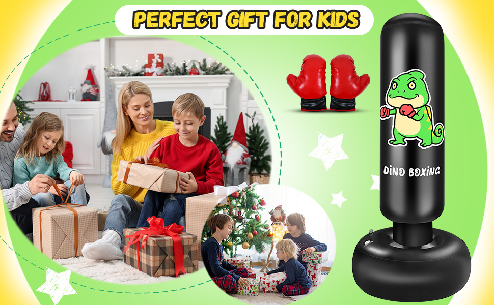 Надувний боксерський мішок для дітей Boxsack Kinder, 165 см, з рукавичками, для карате, тхеквондо, MMA (динозавр)