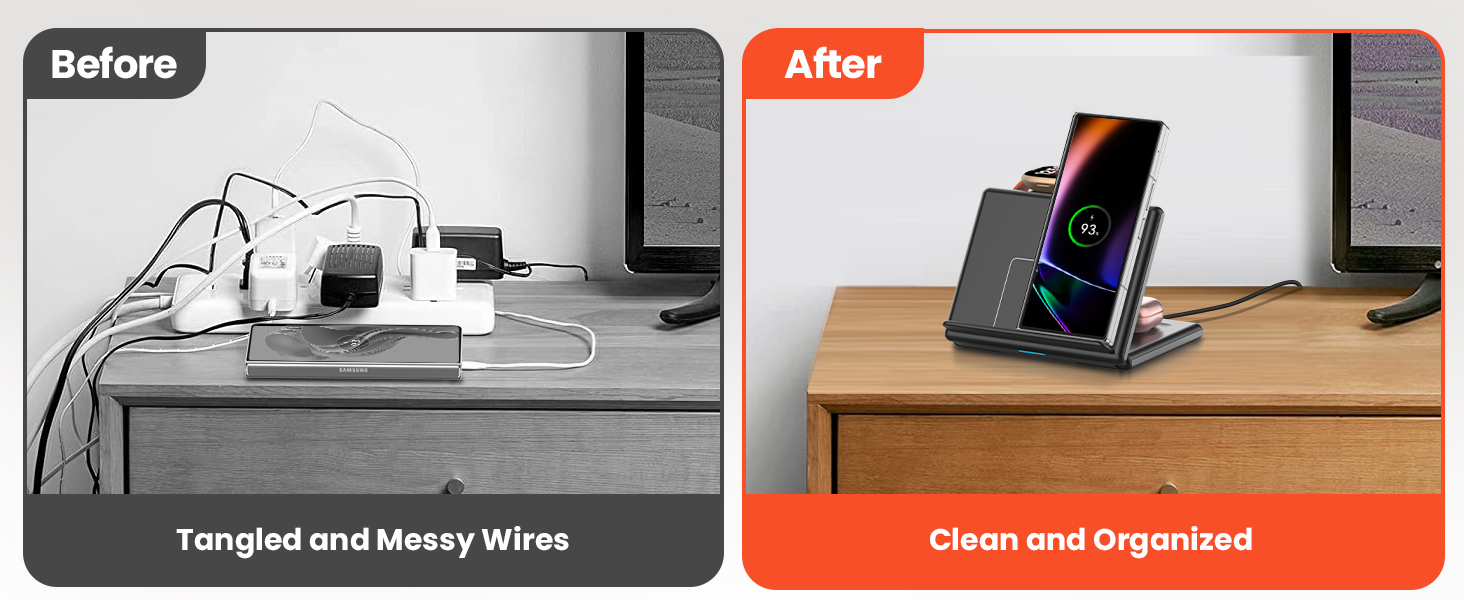 Індукційна зарядка GEEKERA 3-в-1 для Samsung, Fitbit, Galaxy Buds - чорний