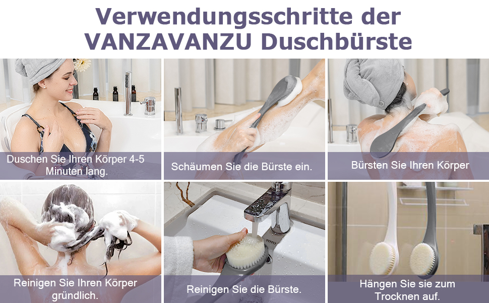 Масажна щітка для спини, щітка для душу, скрубер для тіла з довгим руків'ям для пілінгу та масажу, покращує кровообіг (Чорний PE)