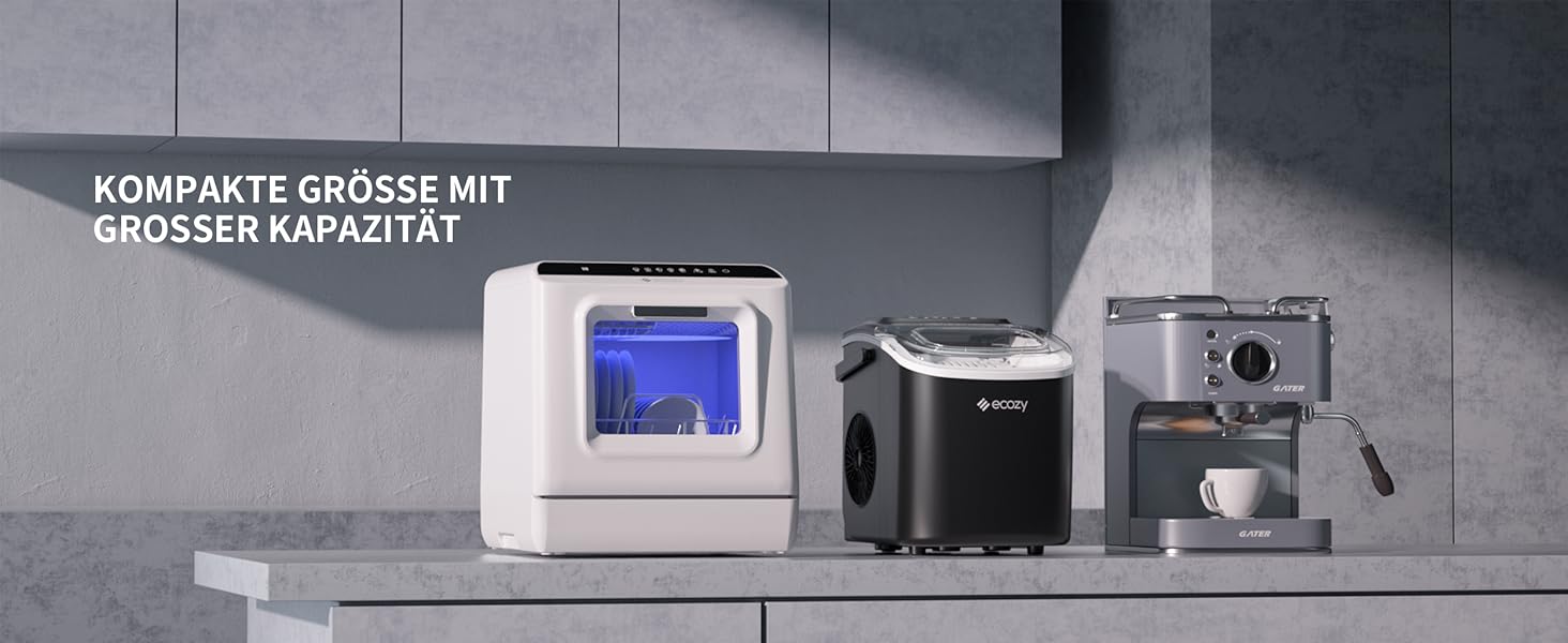 Машина для приготування льоду Ecozy - швидка та компактна, 9 кубиків за 6 хвилин, 12 кг/24 год, самоочищення, 2 розміри кубиків, для офісу, дому, бару та вечірки, чорний