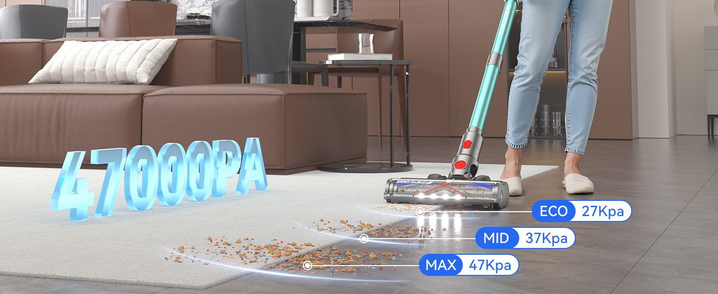 Бездротовий акумуляторний пилосос YU7 580W з потужністю всмоктування 47000Pa, час роботи до 70 хвилин, сенсорний екран, для килимів, шерсті тварин, твердих поверхонь