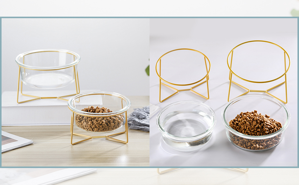 Підвищена годівниця для собак з скла - годівниця для собак з металевим підставкою - миска для їжі та води для маленьких та середніх собак та великих котів - 800 мл скляна велика