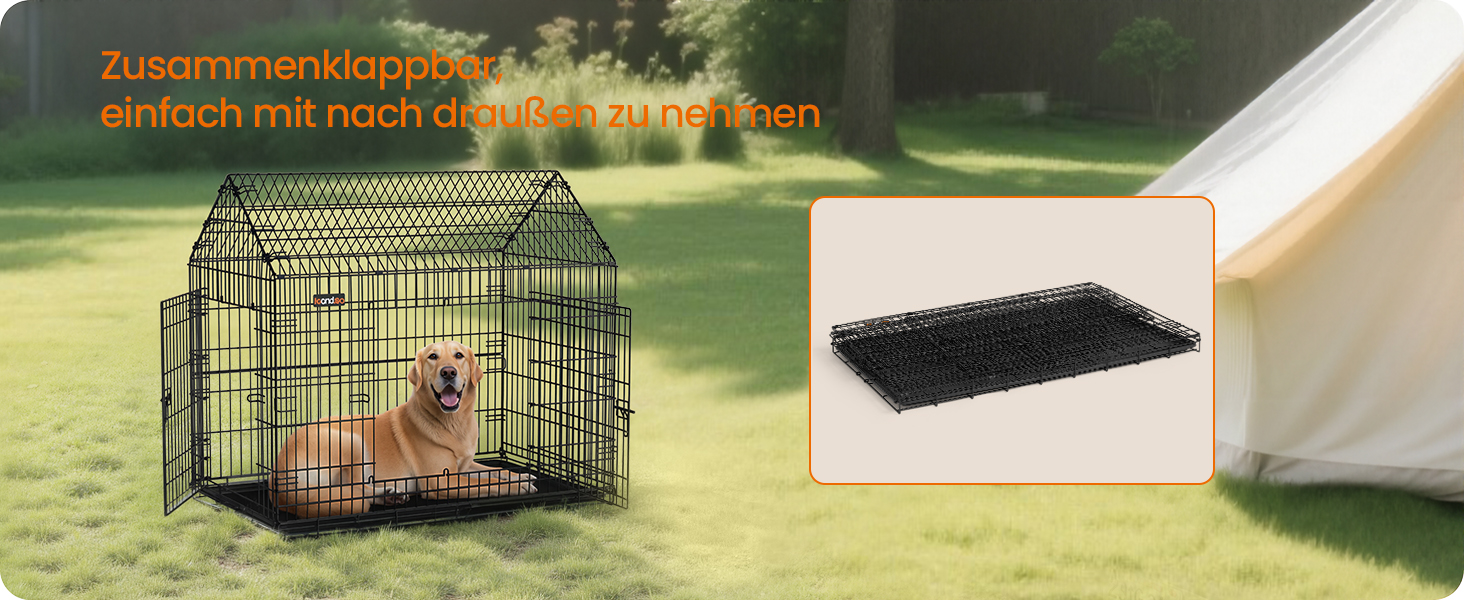 Клітка для собак Feandrea, 120x72.5x109 см, металева, розкладна, XXL, для великих собак, з подвійними дверцятами, легко миється, чорна