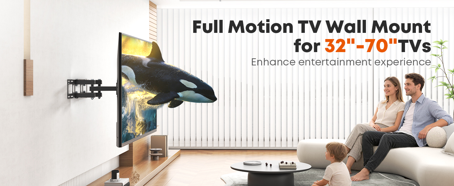 Настінне кріплення для телевізора 32-70 дюймів, поворотне, нахильне, до 50 кг, VESA 400x400 мм