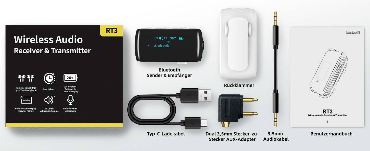Bluetooth 5.2 адаптер для літака, передавач для 2 навушників AirPods та бездротових гарнітур (Білий)