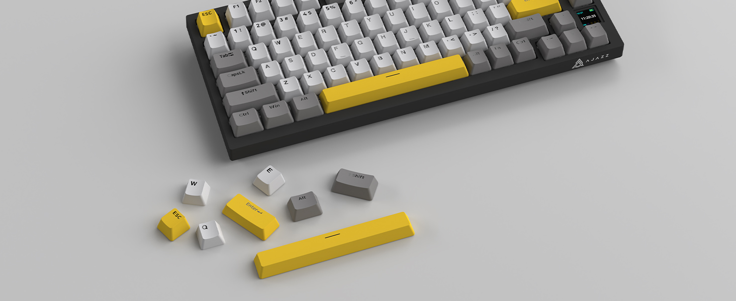 Механічна клавіатура YINDIAO AK820 PRO з TFT дисплеєм та кнопкою, 2.4G Wireless/BT5.1/USB-C, 75% ANSI, Hot-Swap, лінійний перемикач, RGB-підсвітка, для PC/MAC (Сірий)