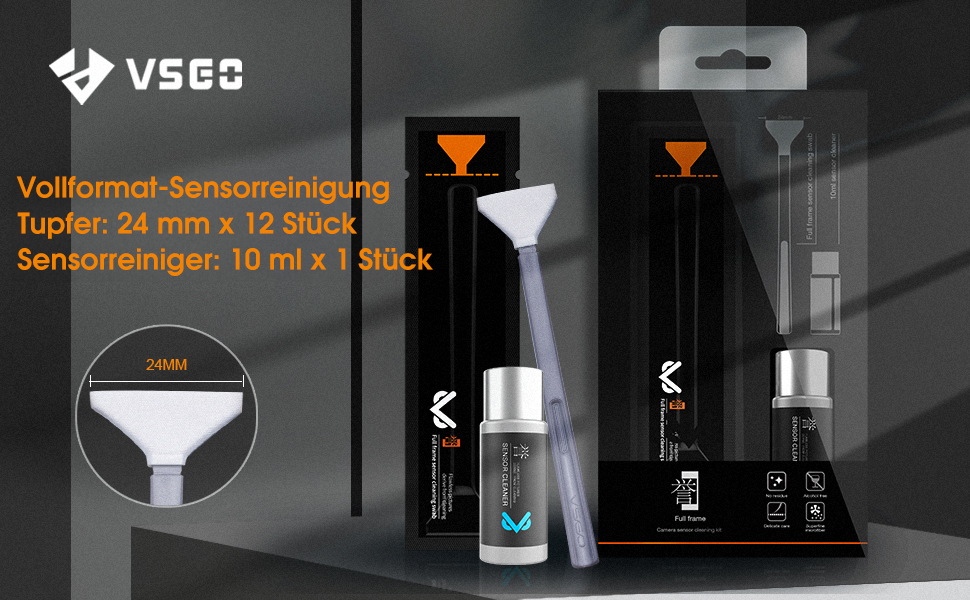 Набір для чищення сенсора камери VSGO (12 шт.) з розчином 10 мл, сухими стікерами для CCD/CMOS, для Nikon, Sony, 24 мм