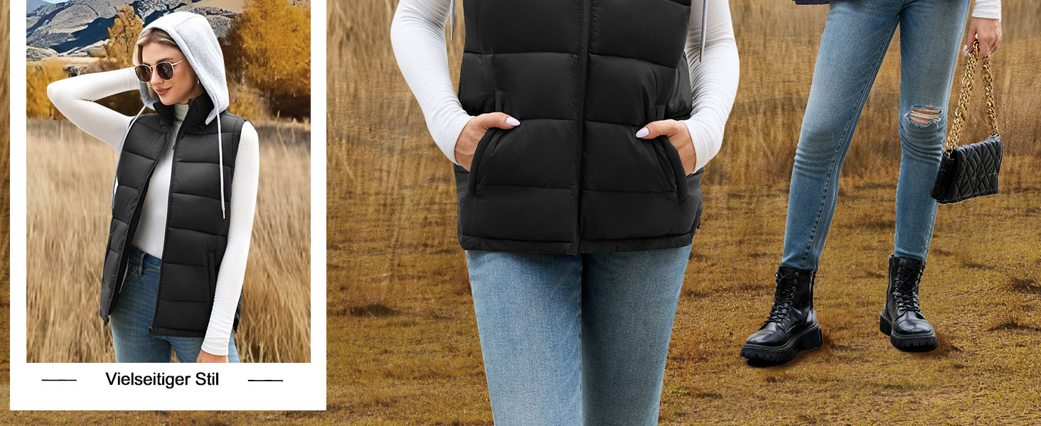 Чоловіча степкова жилетка Vancavoo з капюшоном, чорна, розмір S | З капюшоном, тепла, для відпочинку