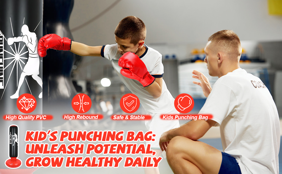 Дитячий боксерський мішок Qoosea, 160 см, надувний, з боксерськими рукавичками, для карате, кікбоксингу, таеквондо, MMA, подарунок для хлопчиків та дівчаток 3-12 років