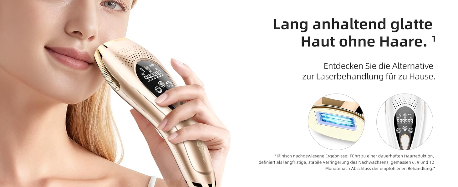 Пристрій для епіляції IPL з охолодженням 6°C, безболісна епіляція для тіла та обличчя, 999 900 імпульсів, 9 рівнів потужності, для тіла, обличчя, зони бікіні