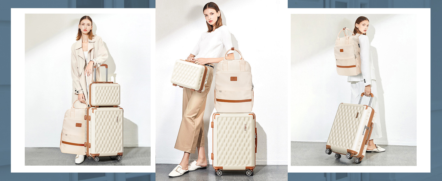 Набір валіз Melalenia 7шт з жорстким корпусом, легкий, з 4 колесами та TSA-замком. Включає косметичку, сумку для подорожей та кулькову сумку (Білий).