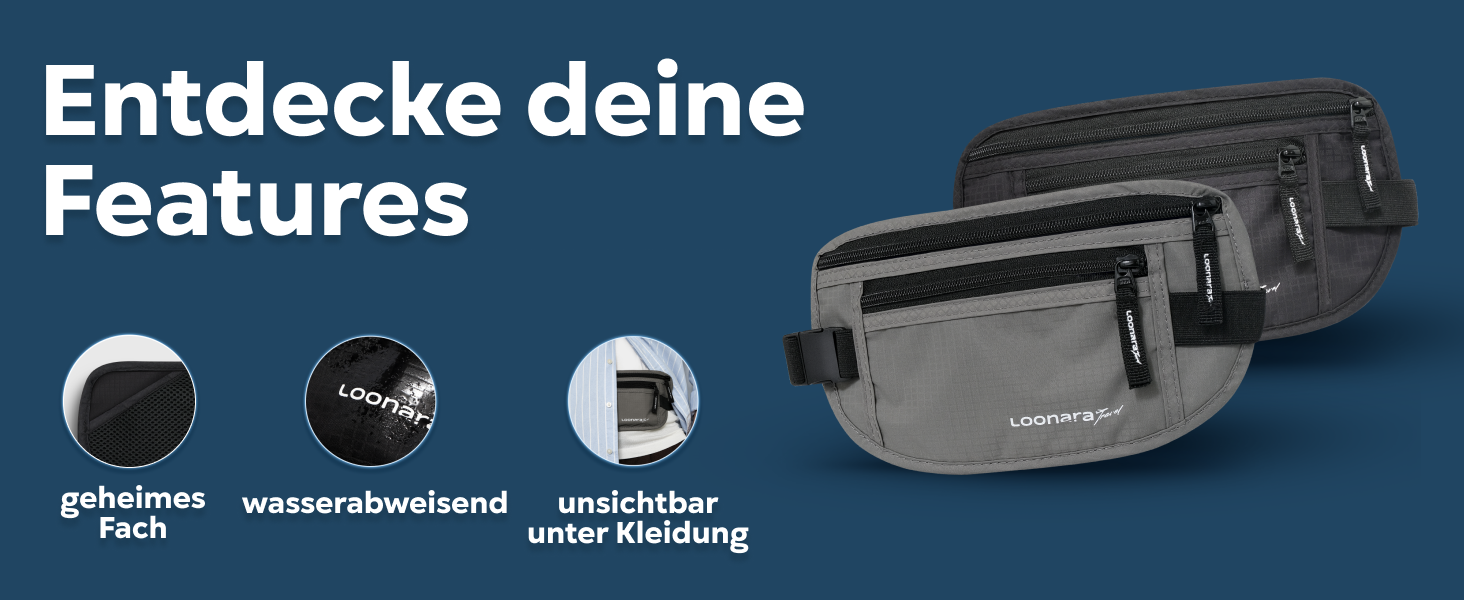 Чоловіча/жіноча поясна сумка з RFID захистом (водостійка) - поясний ремінь для безпечних подорожей. Підходить для спорту, бігу та подорожей (чорна)