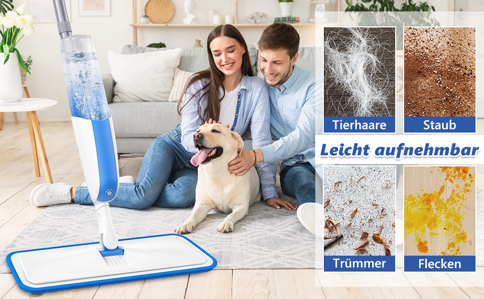 Швабра з розпилювачем MANGOTIME: швабра з розпилювачем, моп, швабра для підлоги з баком для води та 3 насадки для миття більшості поверхонь (біла)