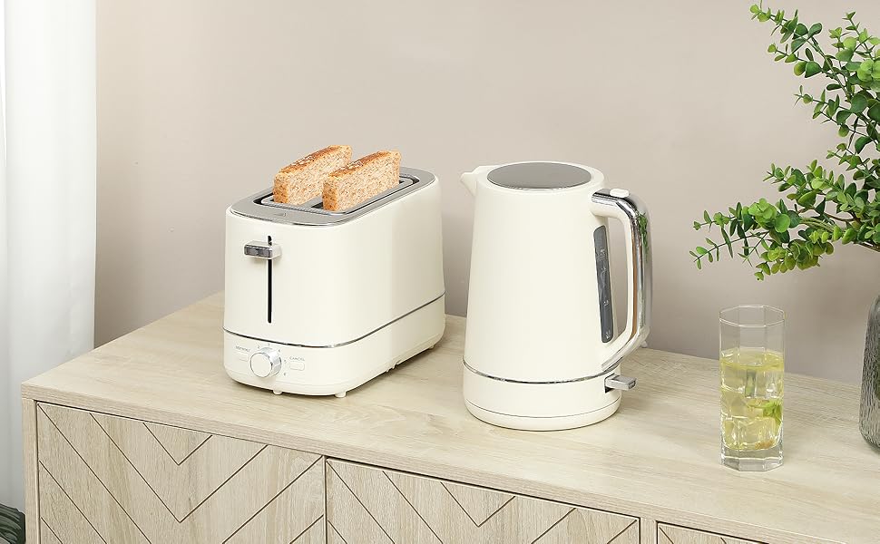 Набір для сніданку HOMCOM: чайник 1,7л та тостер на 2 тости, 6 рівнів підсмажування, з фільтром від накипу та підсвічуванням крихт