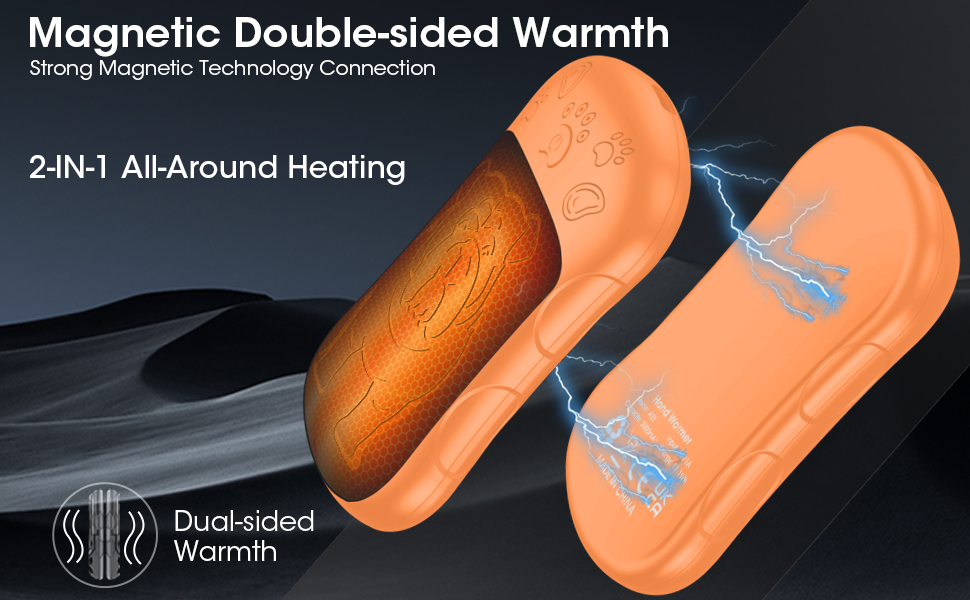 Електричні грілки для рук, 2 шт. 6000 мАг, акумуляторні, багаторазові, для спорту, полювання, кемпінгу, теплий подарунок для жінок, чоловіків, дітей (Помаранчевий)