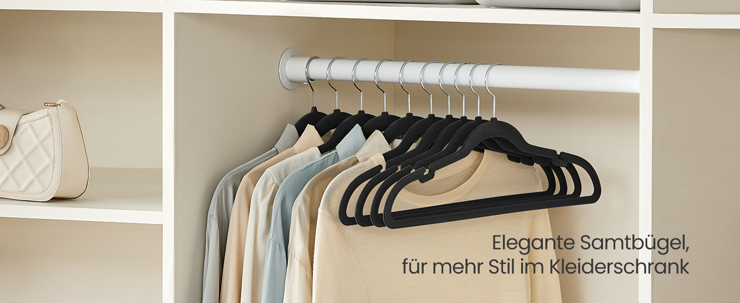 Набір вішалок для одягу SONGMICS, 50 шт., чорного кольору, з неслизьким покриттям, для штанів та одягу, 360° обертання, 43 см, 0,6 см товщина