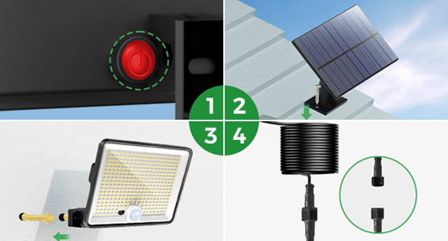 Сонячні LED ліхтарі LOTMOS для вулиці з датчиком руху, 342 LED, водонепроникні, 3 режими, з пультом, для саду та гаража