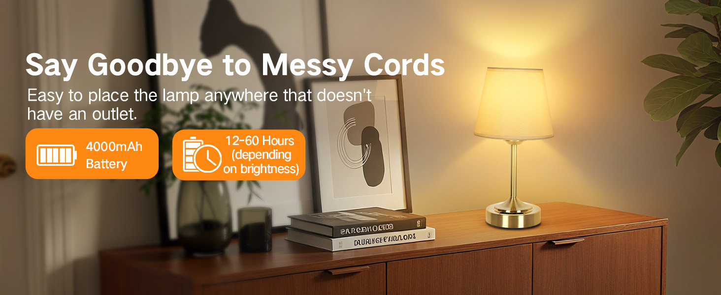 Акумуляторна LED настільна лампа OUTON з зарядкою та димером, 3 кольори світла, 4000mAh, до 60 год роботи, золота - 1 шт.