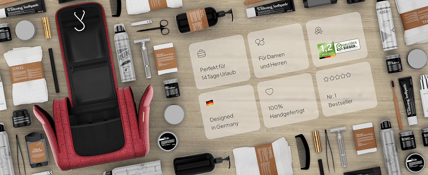 Чохол для туалетних речей Traveaner 7 відділень, 3-в-1, водонепроникний, для подорожей (червоний, XXL)