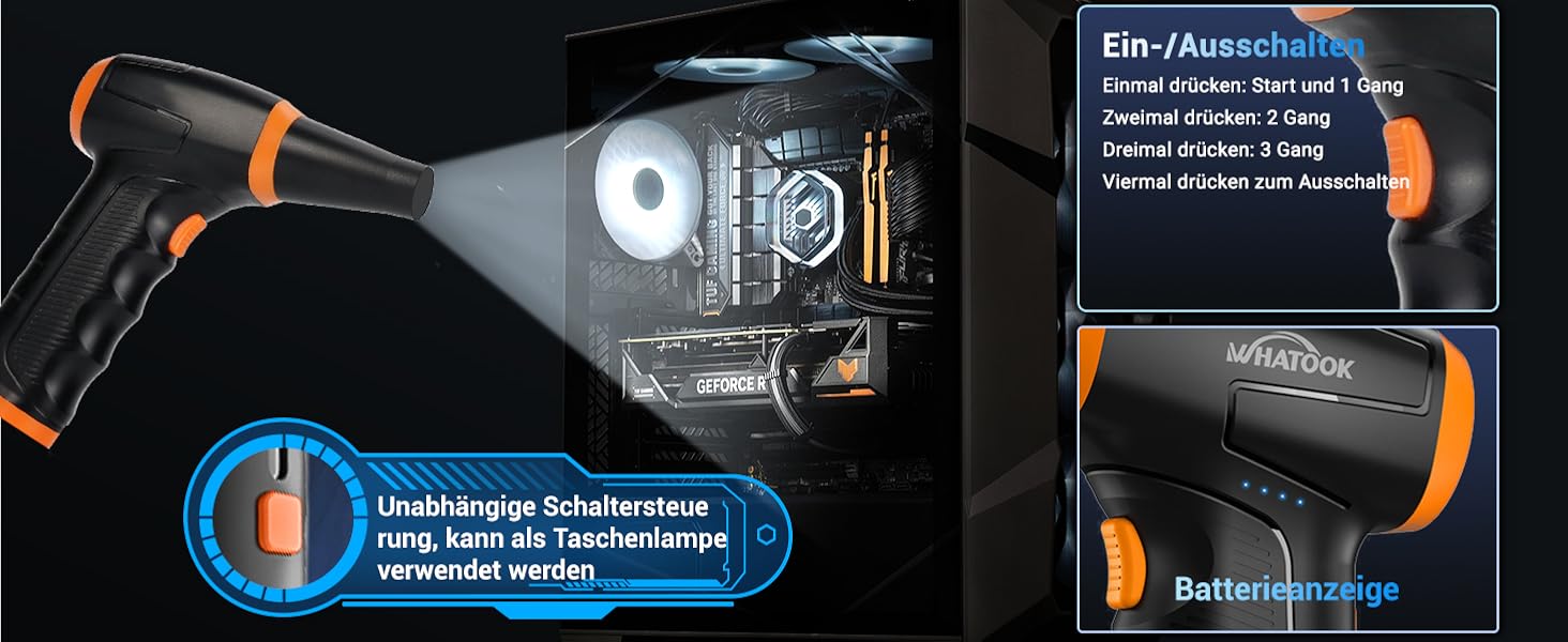 Електричний пилосос-фен WHATOOK Mini: 3 швидкості, 150000 обертів/хв, акумулятор 8000mAh, LED, для чищення ноутбука, клавіатури, авто