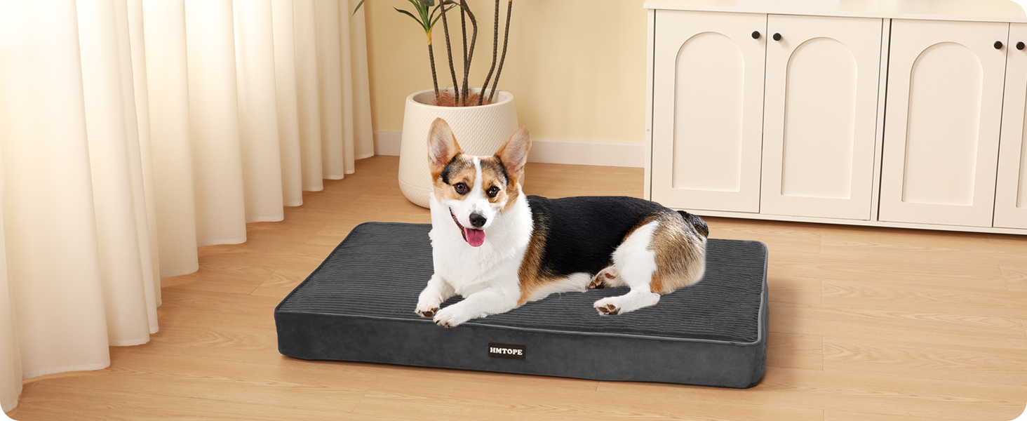 Ортопедичний лежак для собак HMTOPE, 9 см товщина, для середніх собак, знімний та пральний, з антиковзною основою, водонепроникне внутрішнє покриття, 91 см, темно-сірий
