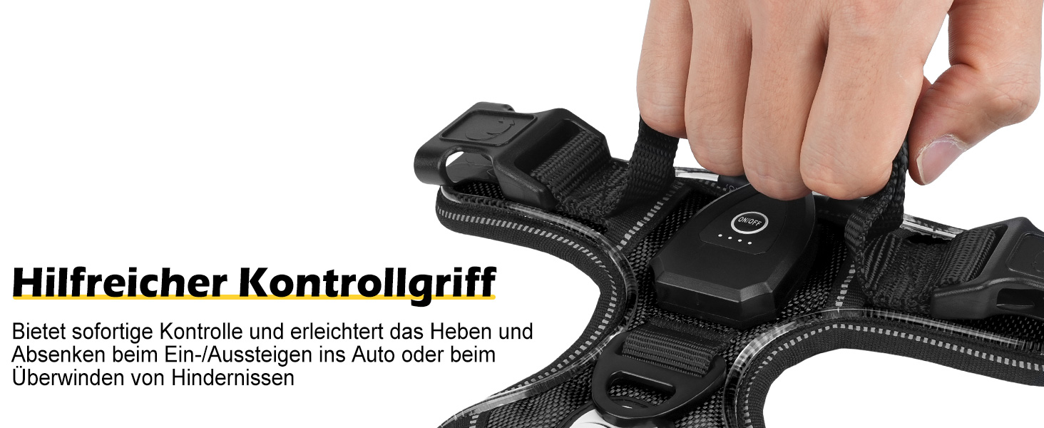 Світловідбиваючий нашийник для собак Joytale з LED, перезаряджуваний, для середніх собак, не тягне, з ручкою, регульований, для нічних прогулянок, чорно-синій, M (1 шт.)