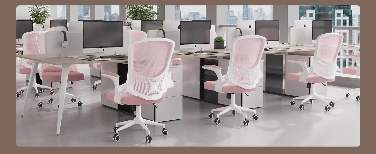 Офісний стіл Naspiro Ergonomischer Bürostuhl з регульованими підлокітниками 90°, підтримкою попереку, дихаючою сіткою та рожевим кольором (без підголівника)