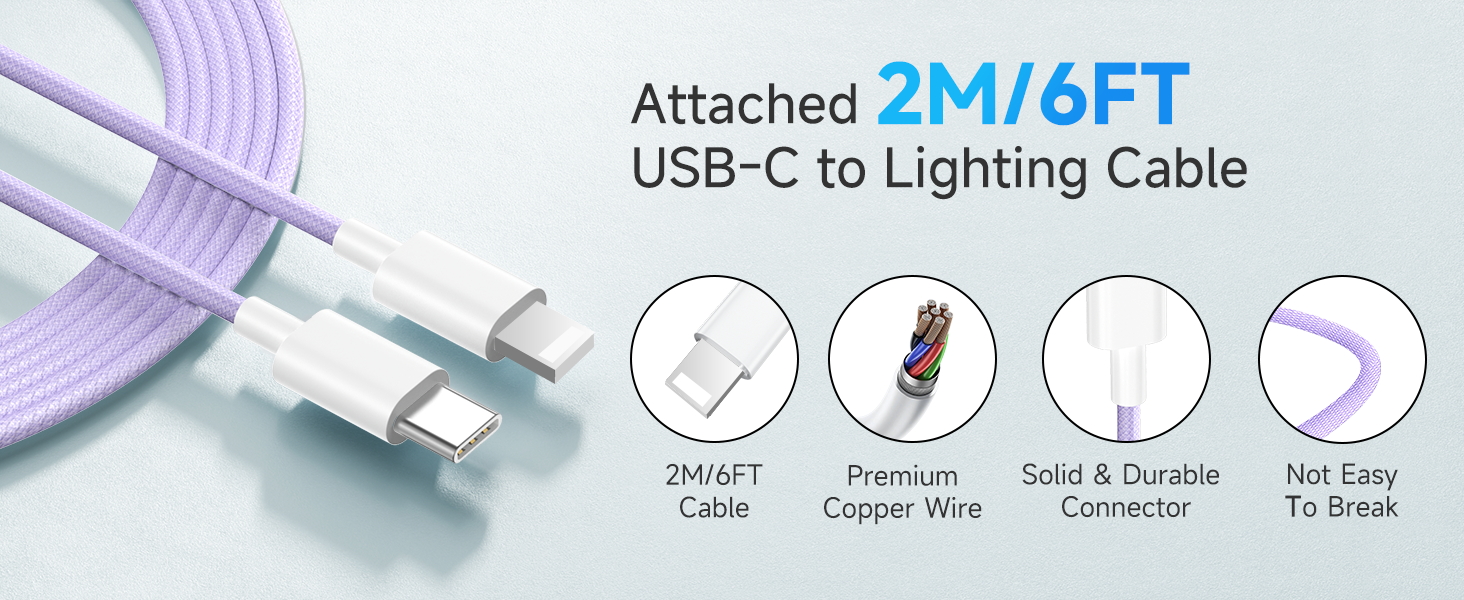 Зарядний пристрій 20W USB-C з кабелем Lightning для iPhone 14/13/12/11/X/SE (2 шт., фіолетовий+синій)