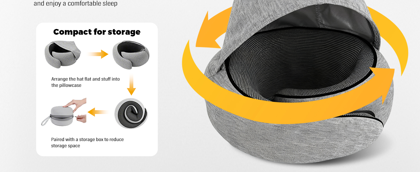 Подушка для шиї в літак/автомобіль/потяг: регульована подушка з Memory Foam, капюшоном, маскою для сну та чохлом. Підтримка голови та шиї для комфортної подорожі.