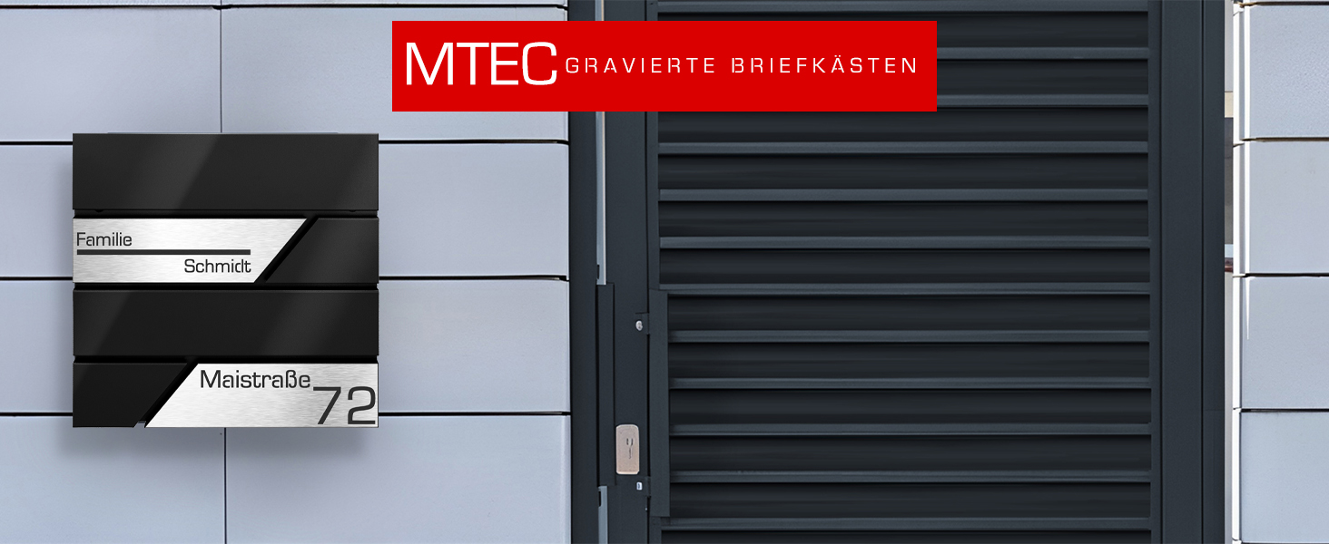 Поштовий ящик з газетницею з нержавіючої сталі, настінний, з замком та відділенням для преси, лазерне гравіювання (чорний)