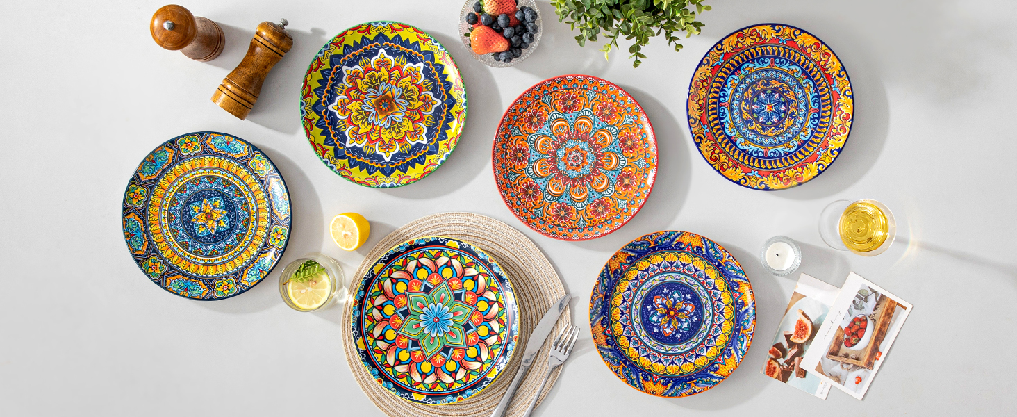 Набір посуду з порцеляни Vancasso 18-Piece для 6 осіб (6 великих тарілок, 6 десертних тарілок, 6 салатників), Boho серія KRVI