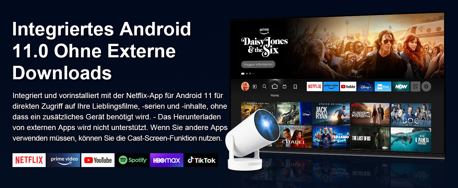 Портативний проєктор 4K з Wi-Fi 6/BT5.0, 170 ANSI люмен, Android 11 (HY300Plus)