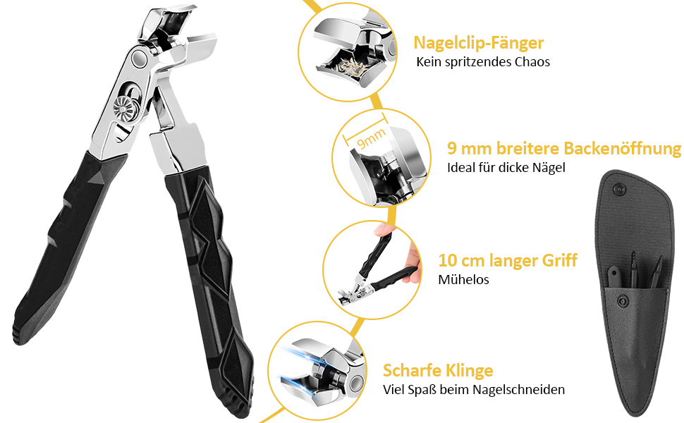 Кусачки для нігтів Nagel з ергономічною ручкою для педикюру, широка голівка, для літніх людей, преміум сталь для чоловіків та жінок