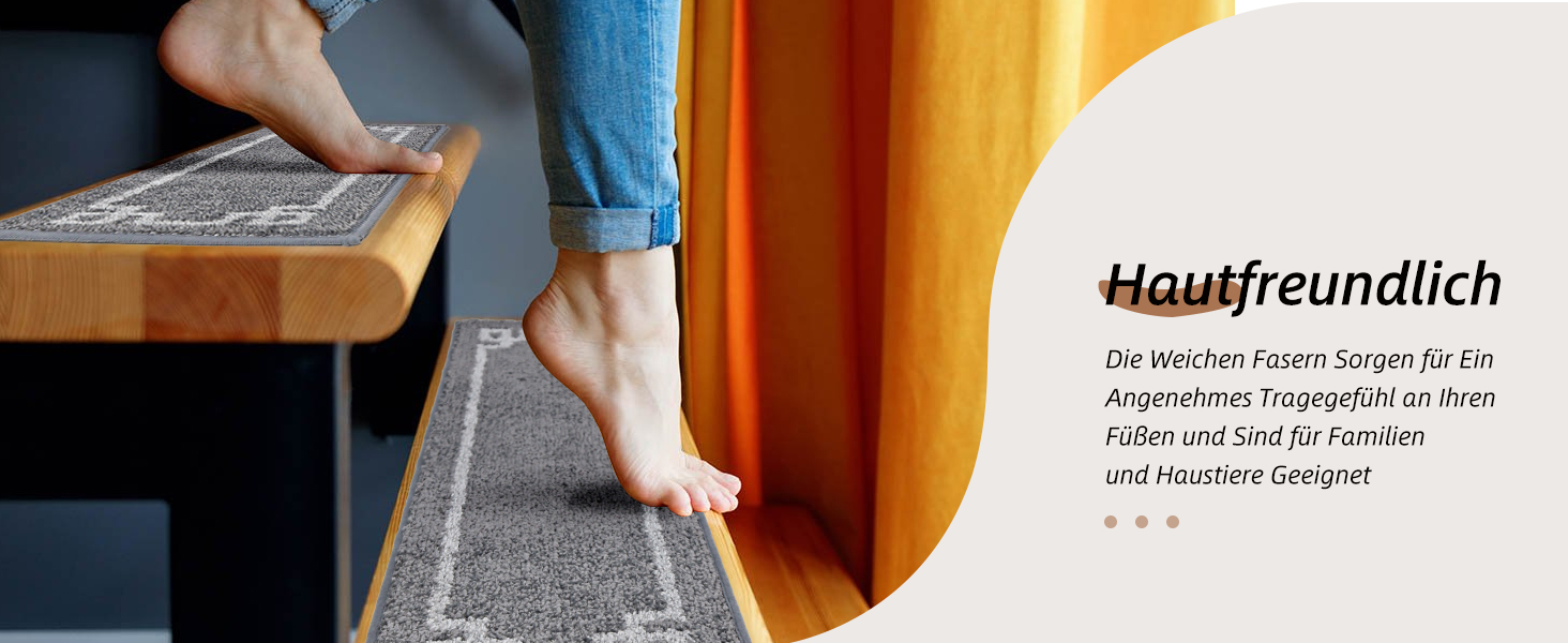 Килимочки на сходи BEQHAUSE, комплект 15 шт. Самоклеючі килимки на сходи для дітей, літніх людей та домашніх тварин, 100% поліестер, TPE-підкладка, 22x70 см (Сірий)