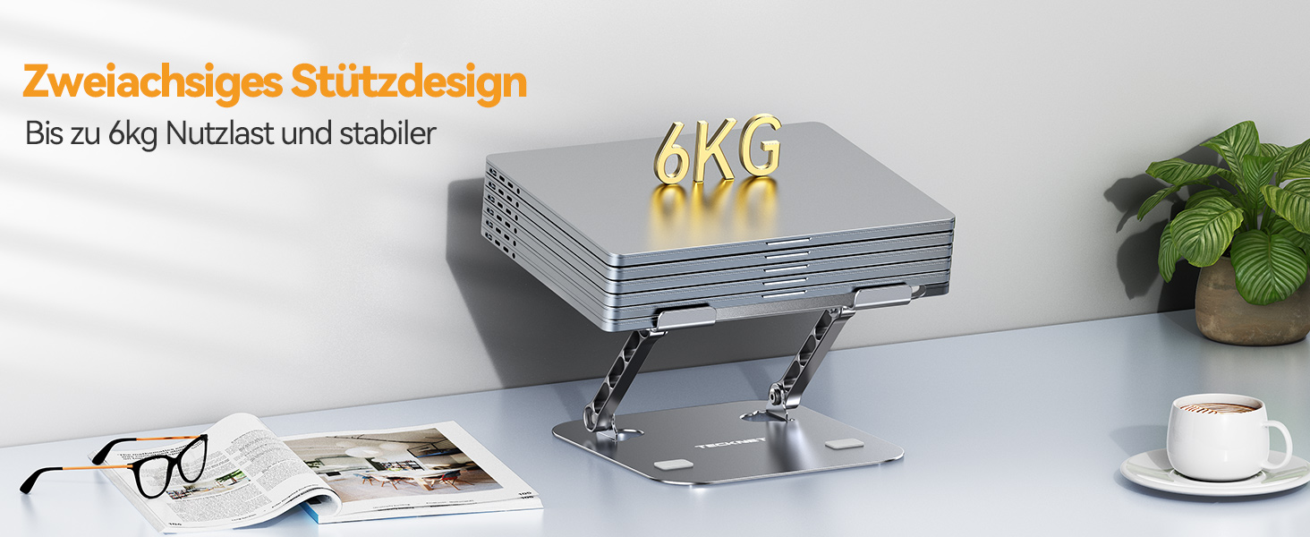 Підставка для ноутбука TECKNET регульована по висоті, ергономічна, складна, портативна з вентиляцією, сумісна з ноутбуками та планшетами 11-17.3 дюймів (сіра)