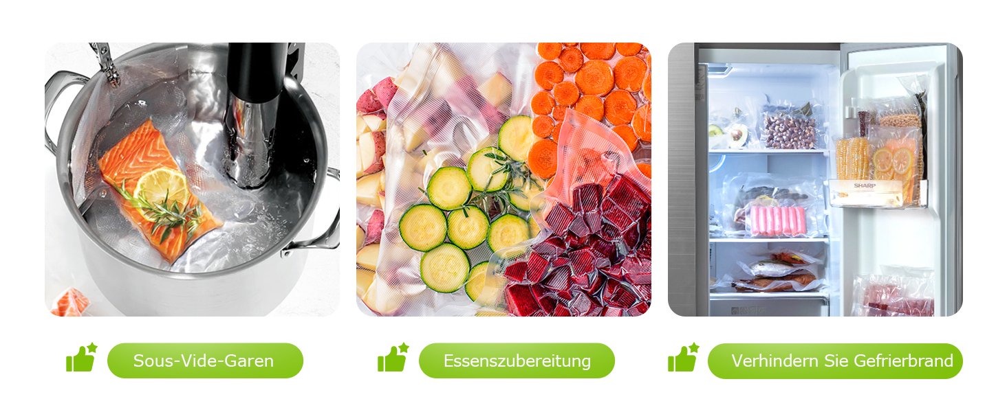 Вакуумний пакувальник Bonsenkitchen для сухих та вологих продуктів з вбудованим різаком, 1 рулон фольги, 50 професійних фольгованих пакетів чорного кольору