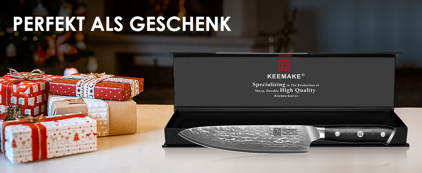Ніж кухарський Keemake Дамаск 20 см, кухонний ніж з високоякісної сталі Дамаск 67 шарів з ручкою G10, ідеальний подарунок на День батька