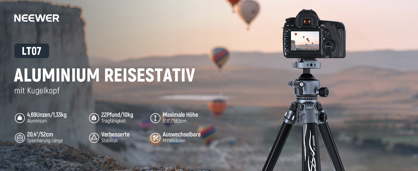 Штатив NEEWER LITETRIP LT07 61' з алюмінію: компактний, з кульковою головкою та кріпленням для смартфона
