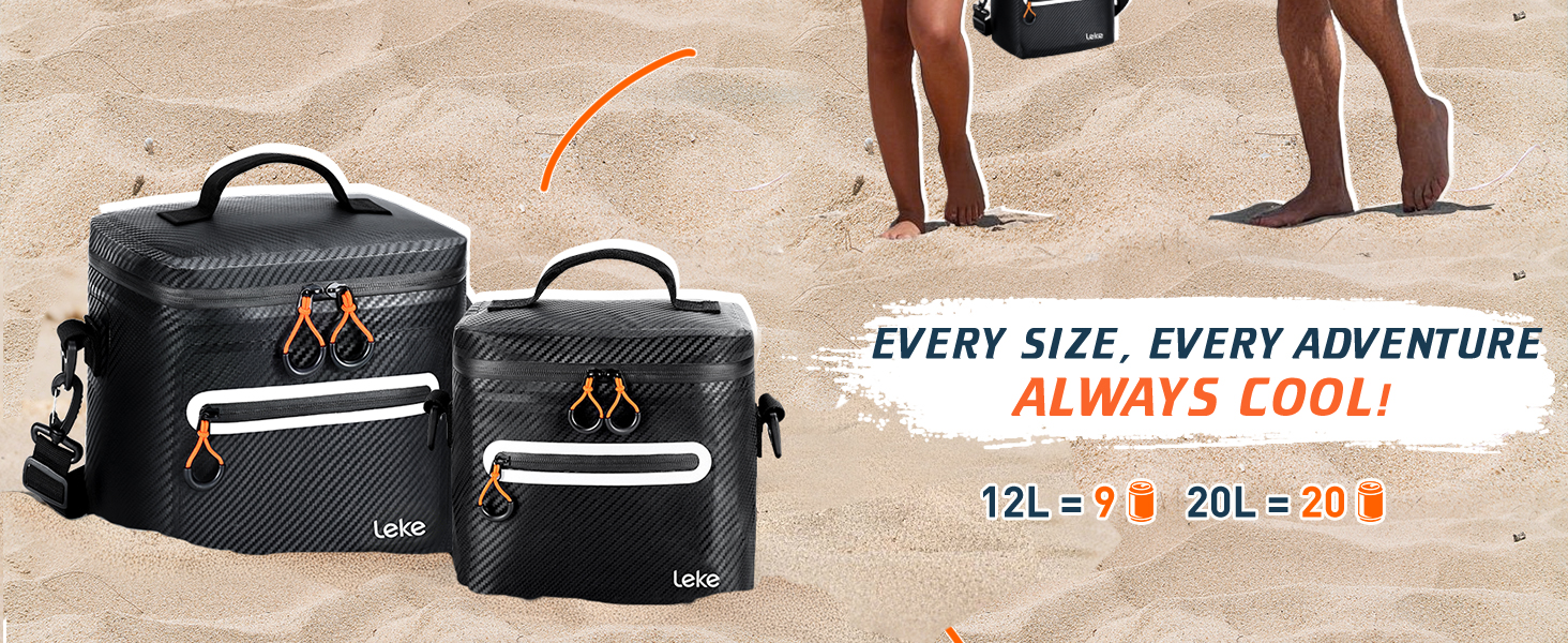 Lekesky 12/20L Ізольована Холодильна Сумка – Переносна Сумка для Пікніків, Походів, Пляжу, Барбекю, Чорна 12/20L
