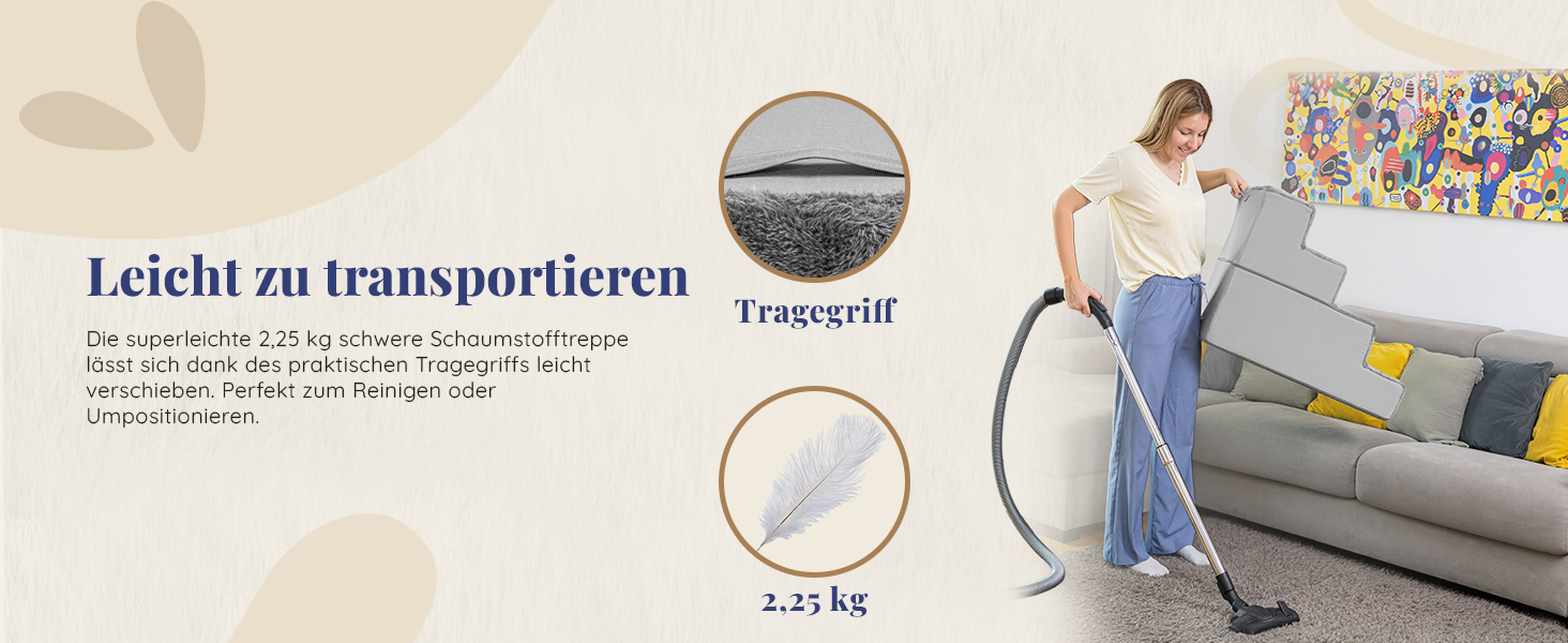Сходинки для собак на ліжко та диван: 4 сходинки, 58 см, з пінопласту, для маленьких собак, безпечні та стабільні, знімний та пральний чохол, світло-сірий