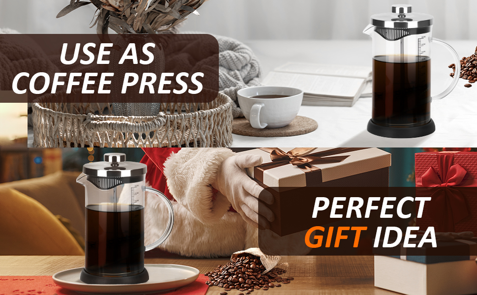 Френч-прес 600мл з нержавіючою сталлю, кавова преса, для приготування кави та чаю, стійке до нагрівання скло, підходить для миття в посудомийній машині