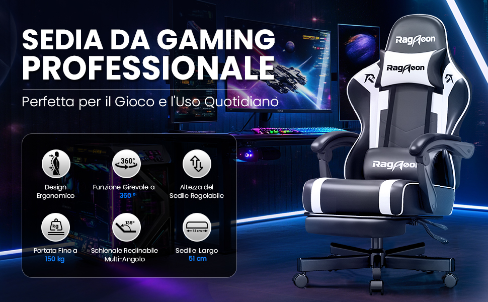Геймерське крісло Gaming Stuhl з підставкою для ніг, регульованою спинкою та підтримкою попереку - до 200 кг (Чорне)