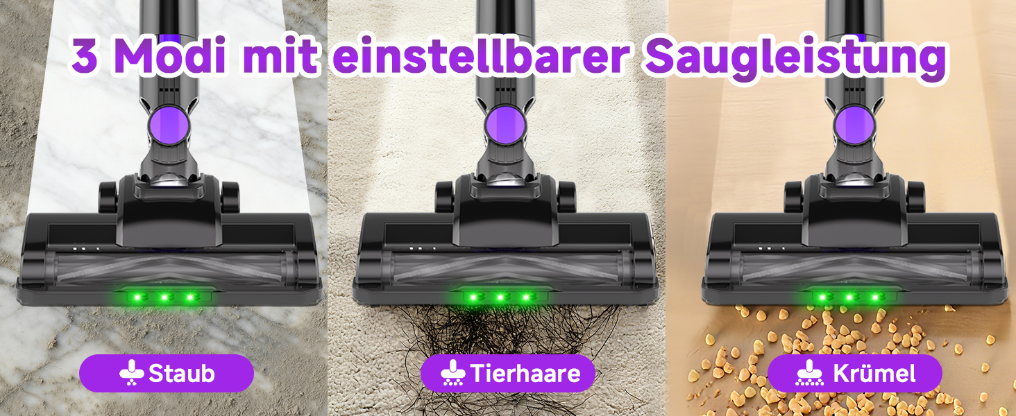 Бездротовий акумуляторний пилосос Hearten 4-в-1 з LED дисплеєм та антизаплутувальною насадкою, сенсорне управління, для видалення шерсті тварин, килимів та твердих поверхонь (фіолетовий)