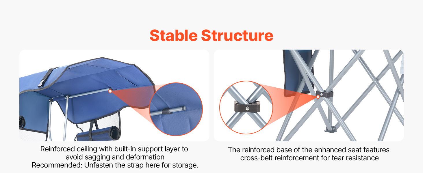 Складний стілець VEVOR для кемпінгу, риболовлі та пікніків, 150 кг, з парасолькою, підсклянниками та кишенею для журналів, темно-синій