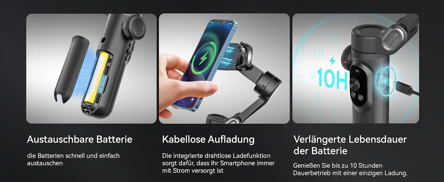 Стабілізатор для смартфона AOCHUAN 3-осьовий з RGB-підсвічуванням, для iPhone/Android, з функцією відстеження обличчя, для зйомки Vlog (Smart X Pro AI, Чорний)