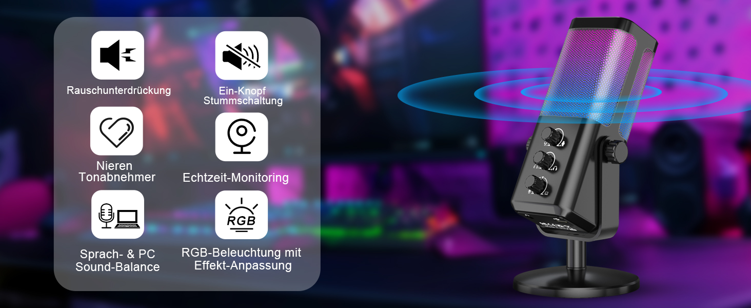 Мікрофон USB для ігор та стрімінгу з RGB підсвічуванням та шумозаглушенням. Підходить для ПК, PS4, PS5, Mac, запису подкастів та ASMR.