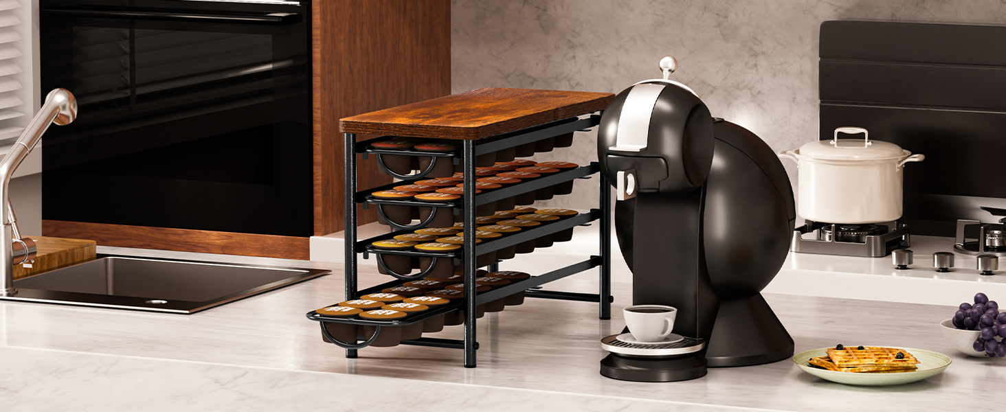 Тримач для капсул кави Dolce Gusto, металева висувна шухляда на 56 капсул з тихими направляючими та антиковзними ніжками