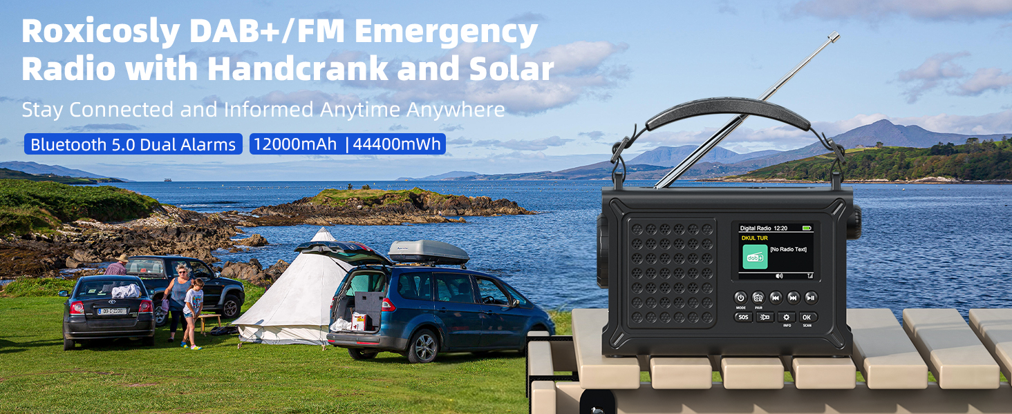Радіо Kurbelradio на сонячній енергії та з ручним приводом | DAB/DAB+/UKW, Bluetooth 5.0 | Радіо для надзвичайних ситуацій з сонячною панеллю 8500 мм² та ручним приводом 650 мА | Портативне динамо-радіо з сонячною батареєю | Ліхтар та зарядний пристрій | Для кемпінгу та надзвичайних ситуацій, чорне
